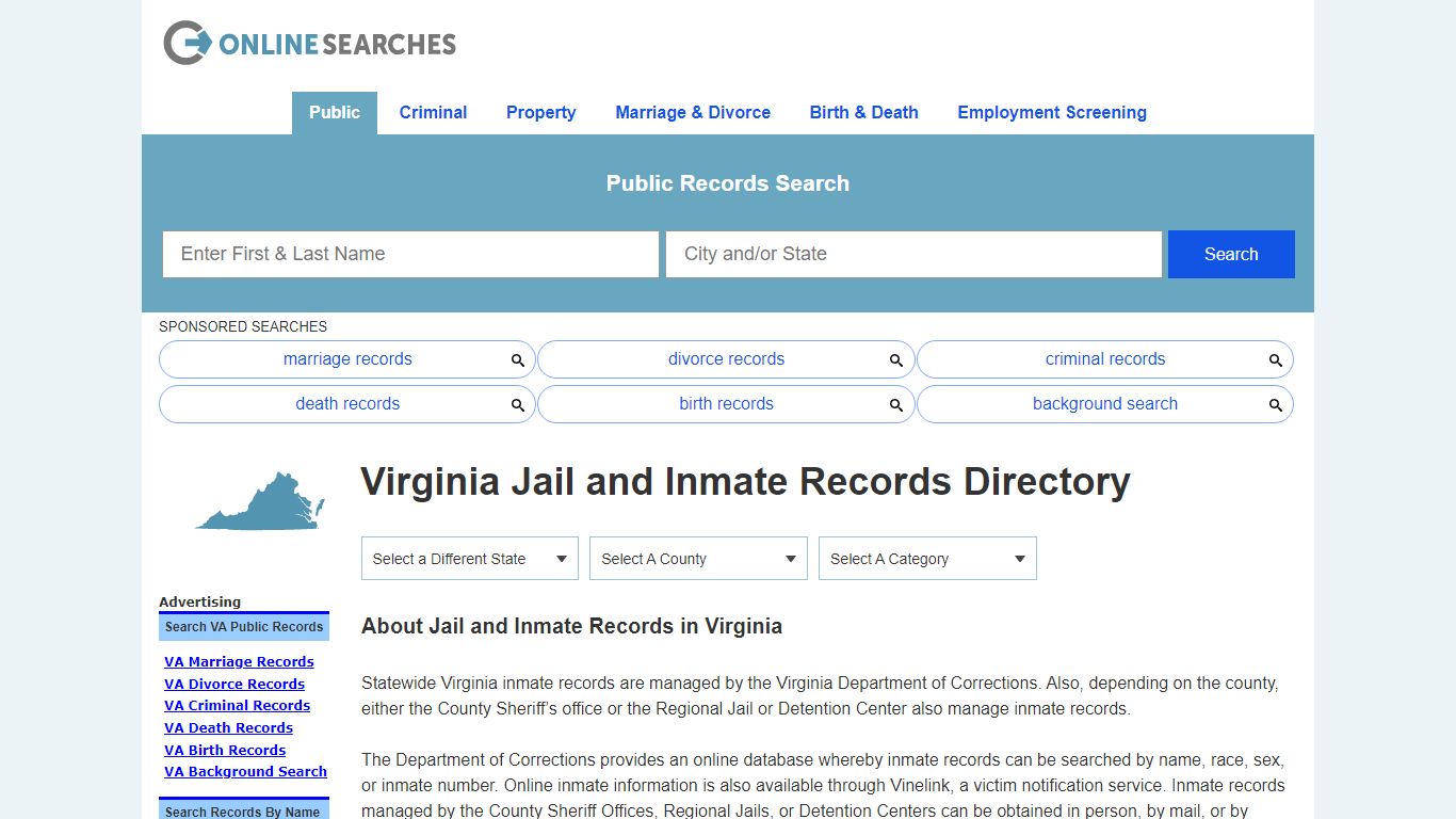 Virginia Jail and Inmate Records Directory - OnlineSearches.com