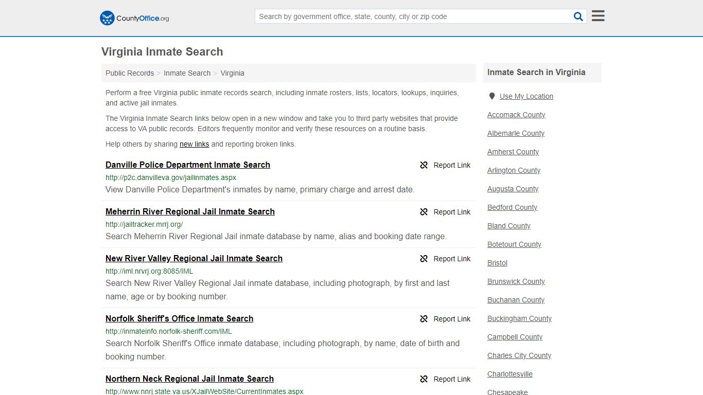 Inmate Search - Virginia (Inmate Rosters & Locators) - County Office