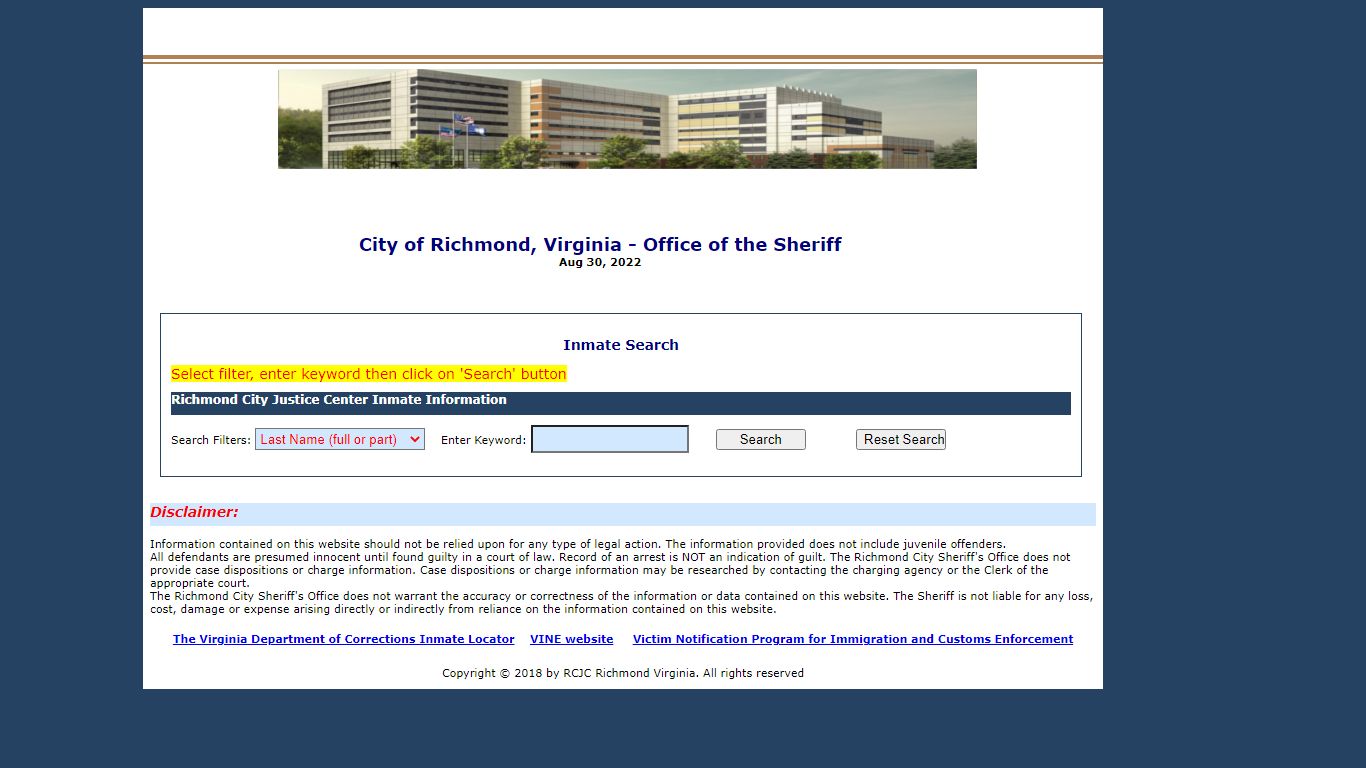 Inmate Search - RichmondGov.com